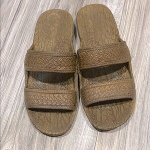 Brown Textured Slide Sandals